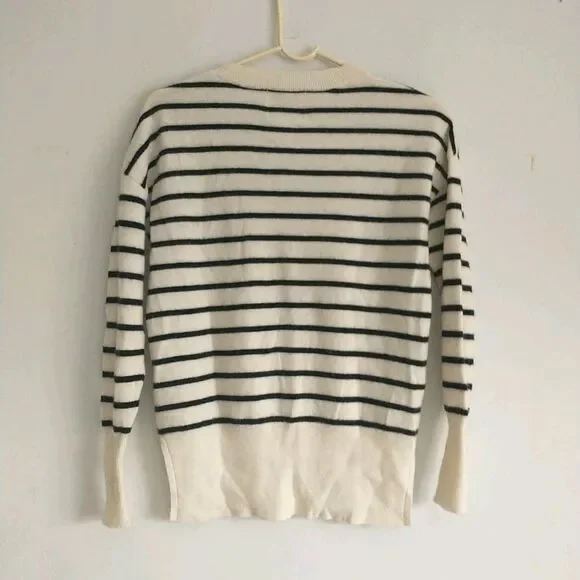 Cynthia Rowley Sweater Womens XS White Black Striped 100% 2Ply Cashmere Nautical - Picture 4 of 7